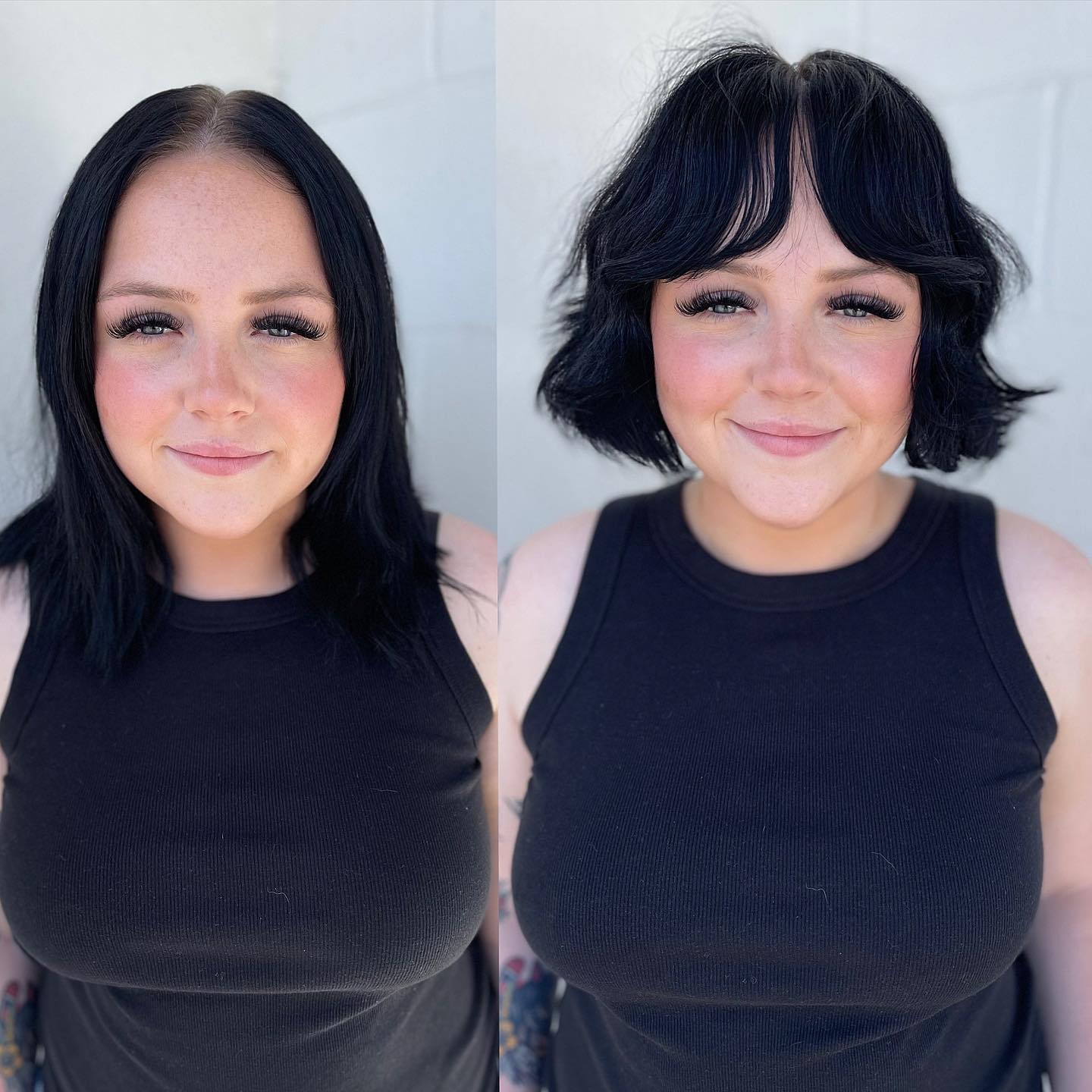 Round Face Short Black Bob Makeover