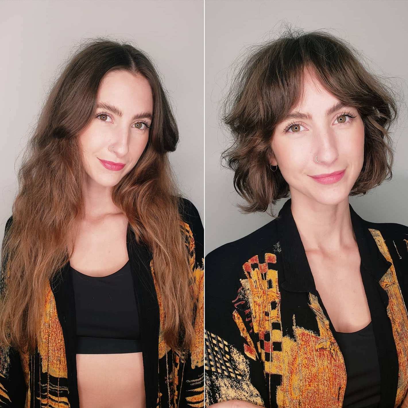 Chin-Length Wavy Bob with Curtain Bangs