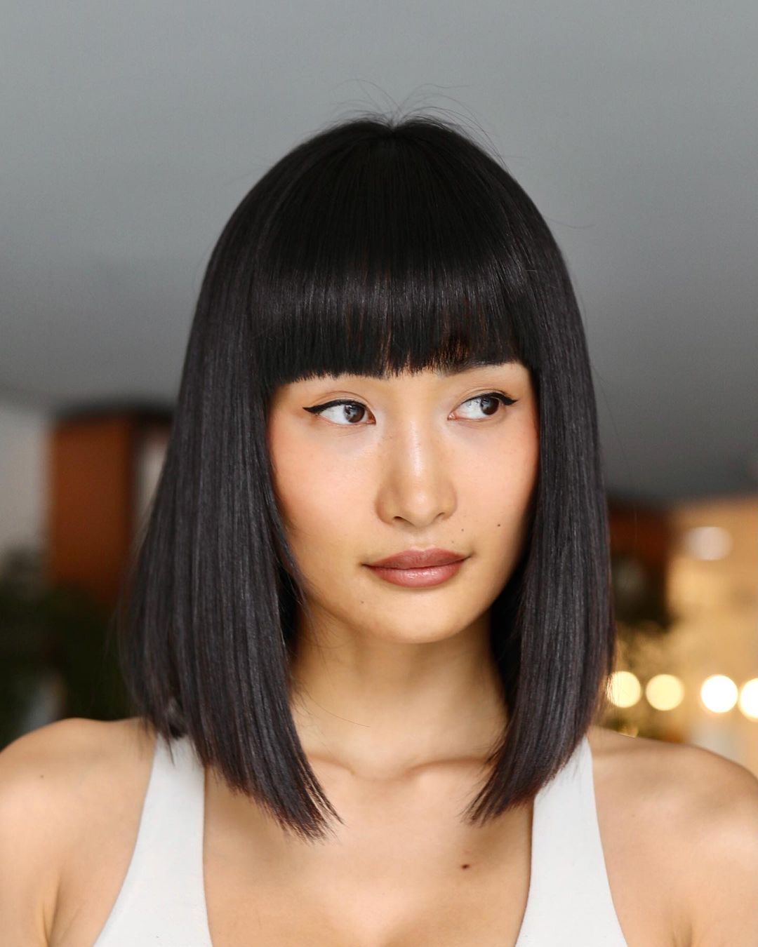 Blunt Straight Lob with Bangs