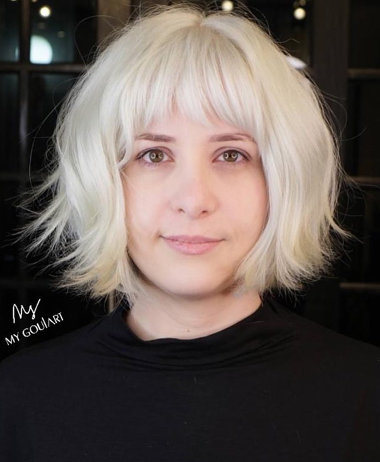 Fluffy Razored Bob to Slim a Round Face