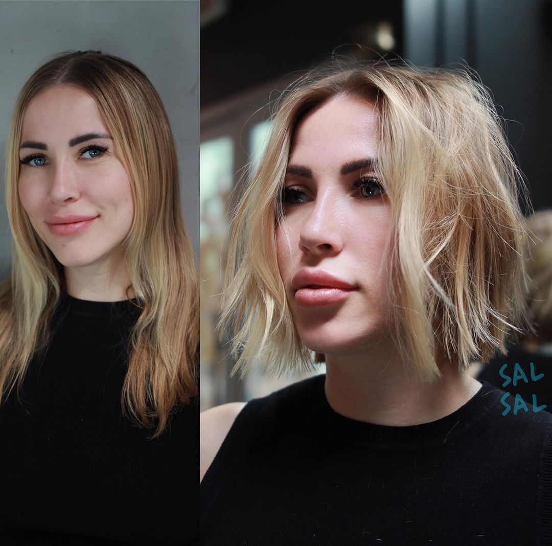 Thin Hair Messy Bob Before and After