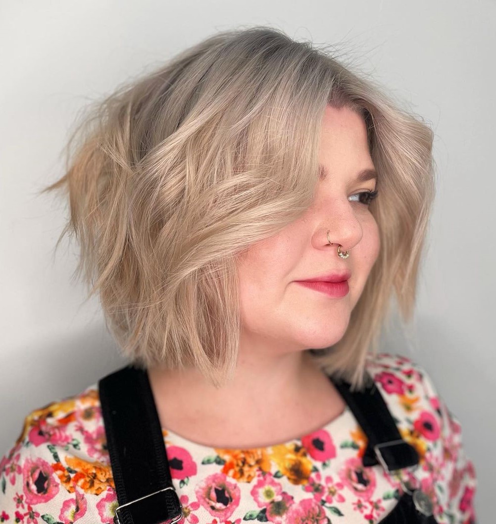 Chubby Face and Center-Parted Tousled Bob